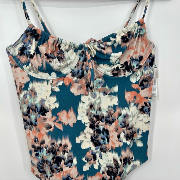 NWT Amuse Society Blurr Evelyn One Piece Deep Lagoon Floral Swimsuit Bareback M - Picture 6 of 12